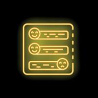 Neon icon of customer feedback form with different emojis representing satisfaction levels vector