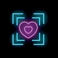 Neon heart captured inside glowing frame on black background vector