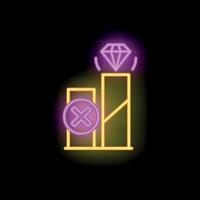 Neon icon of bar chart showing increasing value with diamond as a symbol of success vector