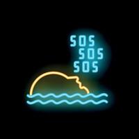 Neon icon of sinking ship sending sos signal vector