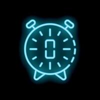 Blue neon clock showing zero hour time on black background vector