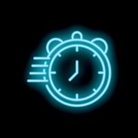 Neon clock showing time passing quickly on black background vector