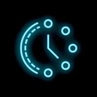 Neon blue clock showing five o'clock on black background vector