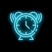 Blue neon alarm clock ringing on black background vector