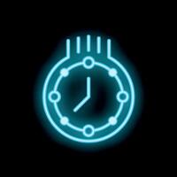 Neon blue clock shining in the dark background vector