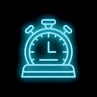 Neon sign of alarm clock showing time passing on black background vector