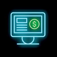 Neon sign showing computer screen displaying financial information vector
