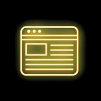 Yellow glowing neon line website design icon isolated on black background vector