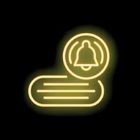 Neon yellow push notification bell icon on black background vector