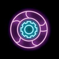 Neon icon of earth globe with gear representing global settings vector
