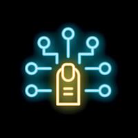 Neon icon of finger touching digital network representing digital interaction vector