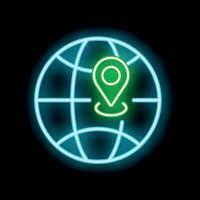 Neon icon of location pin showing global positioning system vector