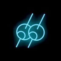 Blue neon sign depicting two round lollipops on sticks forming number sixty nine on black background vector