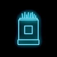 Blue neon icon of a box of incense sticks glowing on a black background vector