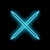 Two crossed neon swords creating a blue x on black background vector