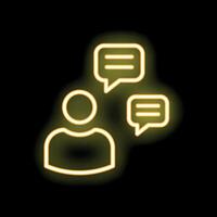 Neon icon of person thinking with speech bubbles displaying talking and communication vector
