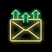 Neon envelope with arrows pointing up representing sending or receiving emails vector