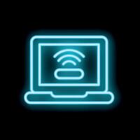 Neon laptop showing wifi signal on black background vector