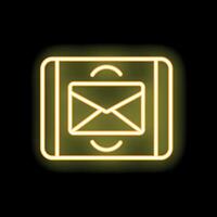 Neon yellow smartphone showing email notification icon on black background vector