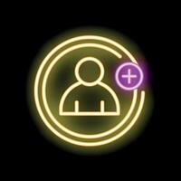 Neon icon of adding a new user profile with plus sign in circle vector