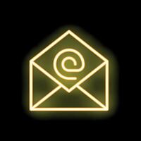 Neon envelope showing at symbol for email communication vector