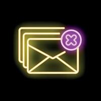 Neon icon of deleting unread emails with a cross symbol vector