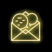 Neon mail envelope with chat bubbles emerging, communication concept vector