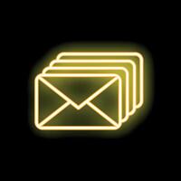 Neon icon of mail envelopes glowing on black background vector