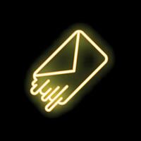 Yellow neon sign showing envelope sending message on black background vector