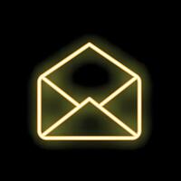 Neon yellow mail envelope glowing on black background vector