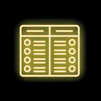 Yellow neon spreadsheet icon representing organizing and managing data vector