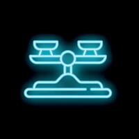 Neon blue scale balancing on black background symbolizing justice vector