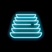 Glowing neon sign of stacked plates on black background vector