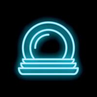 Neon icon of stacked clean plates glowing against dark background vector