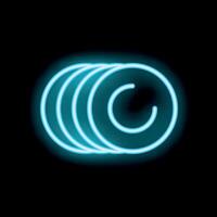 Blue neon sign showing stack of plates on black background vector