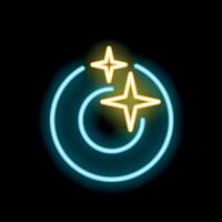 Neon sign showing a spiral with stars shining on a black background vector