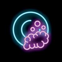 Neon icon of plate being washed with soap suds vector