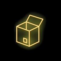 Yellow neon light showing open box on black background vector