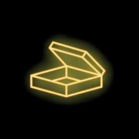 Neon yellow open box shining on black background vector