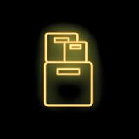 Neon icon of boxes stacked on top of a bigger box representing storage vector