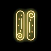 Yellow neon sign of cinnamon sticks on a black background vector