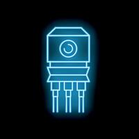 Blue neon style processor chip glowing on black background vector