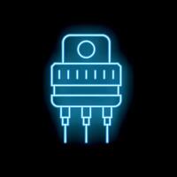 Neon icon of microchip being programmed with code vector
