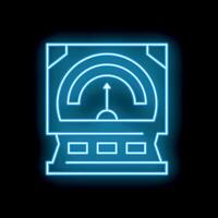 Glowing neon line electric meter icon isolated on black background vector