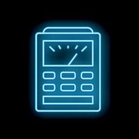 Glowing neon line electrical measuring instrument multimeter showing results of electrical measurements icon isolated on black background analog devices digital resources illustration vector