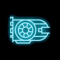 Neon graphic card icon glowing on dark background vector