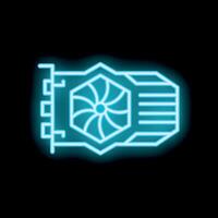 Neon icon of computer graphics card showing cooling fan vector