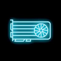 Blue neon icon of gpu showing concept of gaming and cryptocurrency mining vector