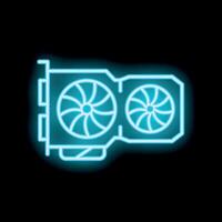 Neon icon of powerful gaming card showing two cooling fans vector