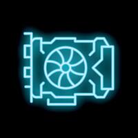 Neon icon of computer graphics card showing gpu power vector